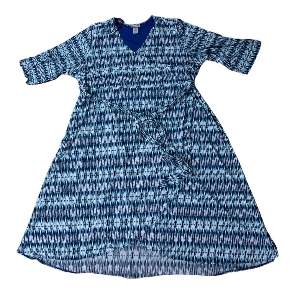 Catherine blue geometry Plus Size Wrap Dress
